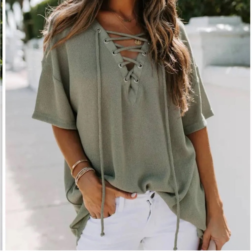Vici Lace Up Olive Top
